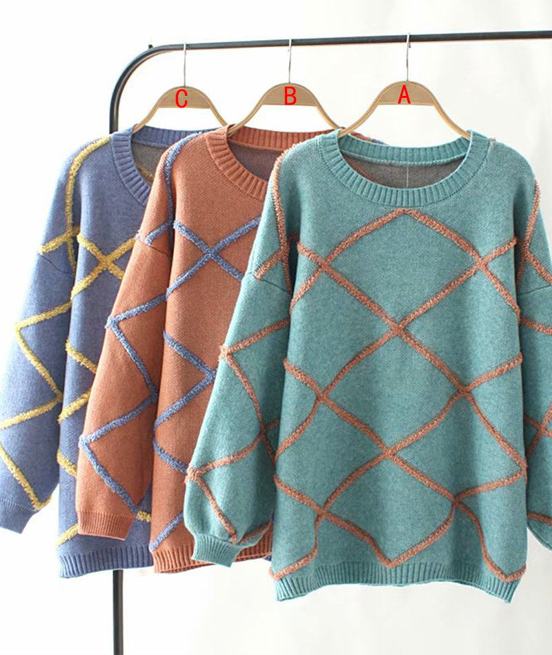 Cute round neck sweater long sleeve sweater  131