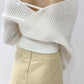 Sexy off-shoulder long-sleeved sweater white sweater  116