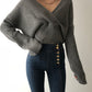 Sweater stylish v-neckline cross long sleeve sweater white  117