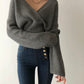 Sweater stylish v-neckline cross long sleeve sweater white  117
