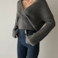 Sweater stylish v-neckline cross long sleeve sweater white  117