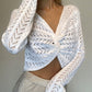 Fashionable v-neck cross cutout knitted top  112