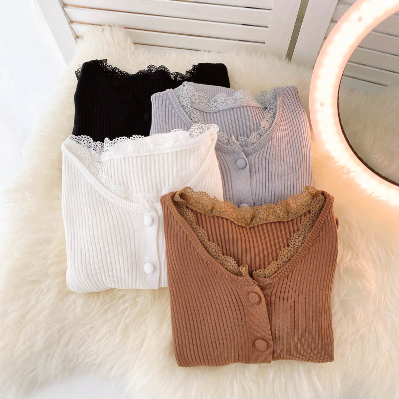 Simple Cardigan Lace Long Sleeve Sweater  139