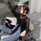 Sexy hollow high neck sweater long sleeve sweater  114