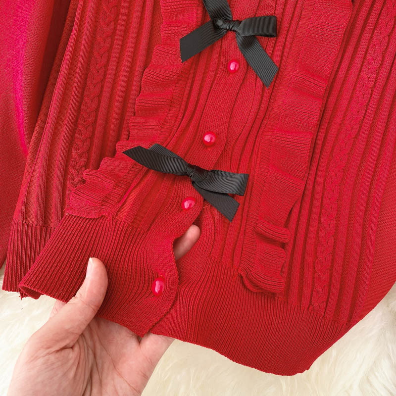 Lovely bow-knot long-sleeved cardigan sweater  138
