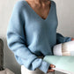 Simple v neck neck sweater long sleeve sweater  113