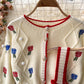 Strick-Cardigan, Vintage, gestickte Blume, lockerer Langarm-Pullover, kurzer Absatz, Spaghettiträger-Oberteil, süße Zweier-Sets 1339