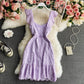 Lace hollow bubble sleeve temperament flounce suspender dress  2765