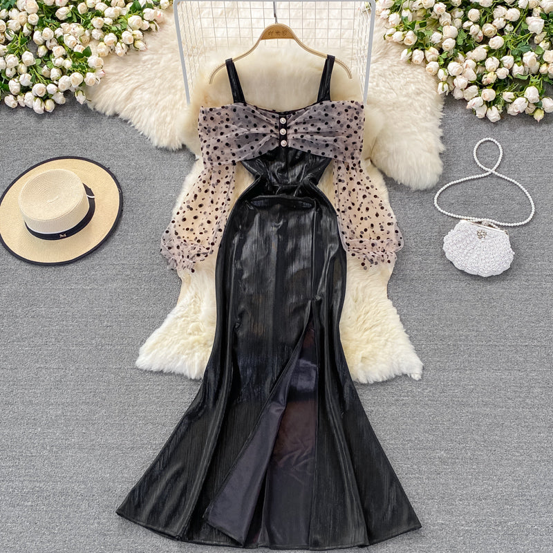 Metallic-Mosaik-Punkt-Mesh-Strapskleid Kleid Kleid 3268