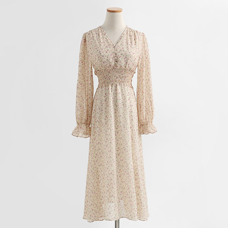 Long sleeved chiffon skirt Floral Dress  2158
