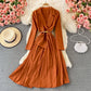 Design sense: small crowd, narrow waist, thin suit collar, Pleated Dress  3371