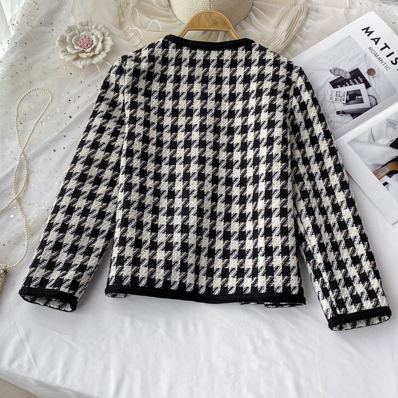 Little fragrant wind celebrity tweed thousand bird lattice coat female  1633