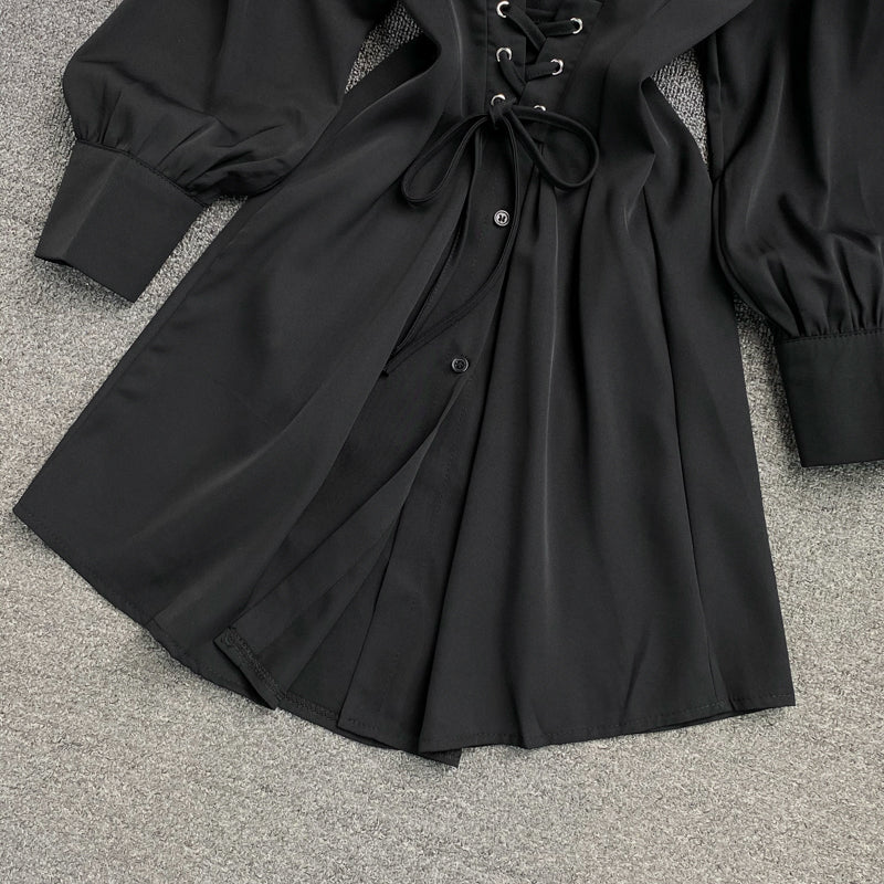 Women's waist closing temperament thin Lapel dress  2863