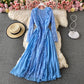Hollow lace stitched pleated long skirt  3303