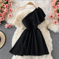 Short skirt with off shoulder, high waist and belly covering  2903