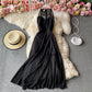 Sexy round neck hanging neck off shoulder slim Chiffon split skirt  3147