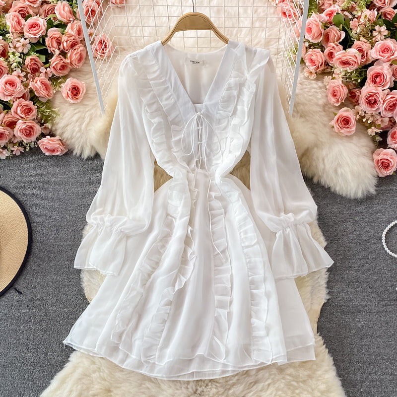 Long Sleeve Ruffle V-neck dress  3079