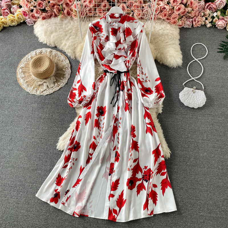 Slim and slim, lotus leaf border, waist closed and large swing A-shaped skirt  2967