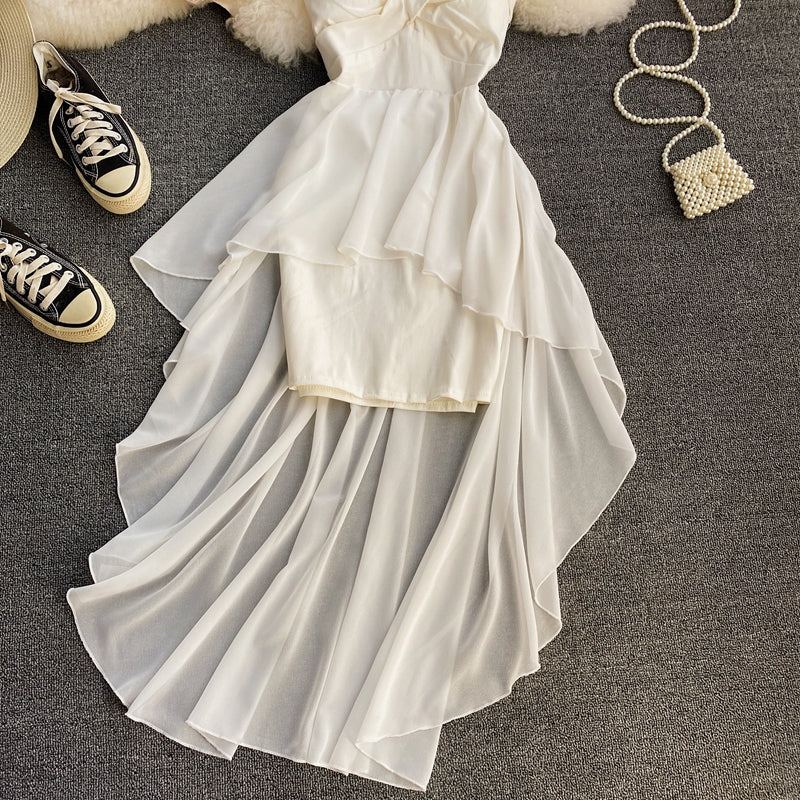 High waist irregular strapless dress  2719