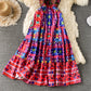 Printed ethnic embroidery suspender dress  3439