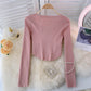 New women's long sleeve T-shirt design short top  1589