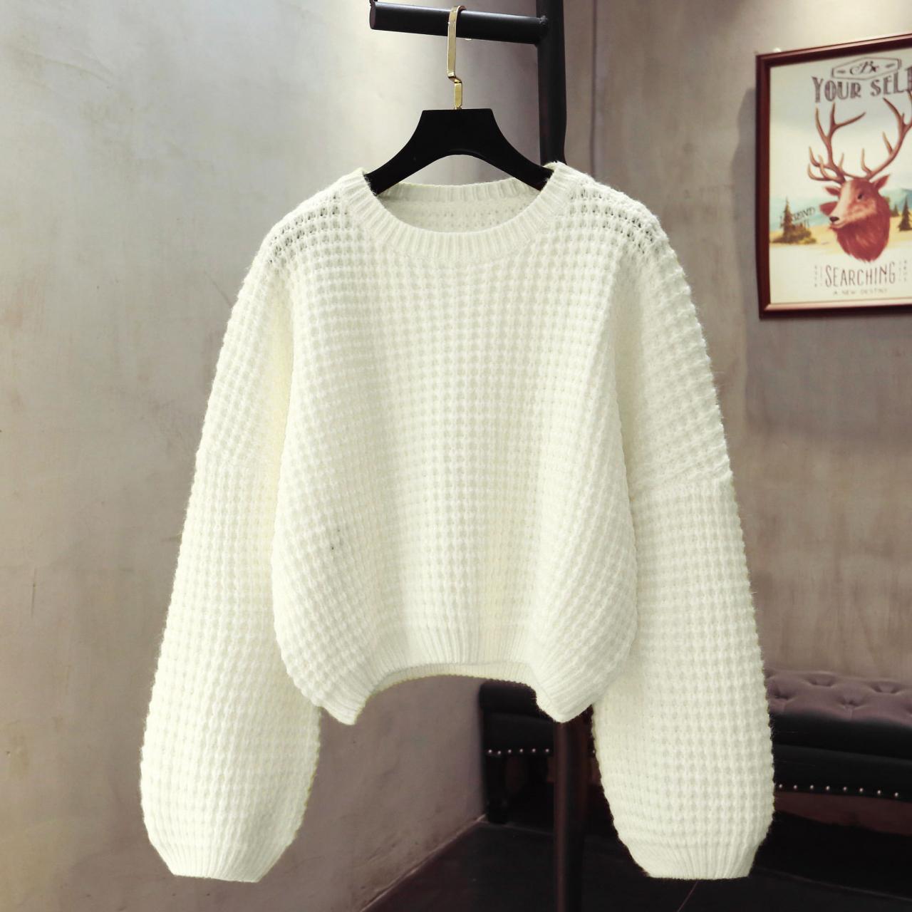 Einfacher Langarm-Pullover mit Rundhalsausschnitt 1476