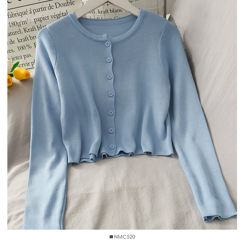 Netzroter, gleicher, einreihiger, kurzer, eng anliegender, langärmliger Strickcardigan 1694