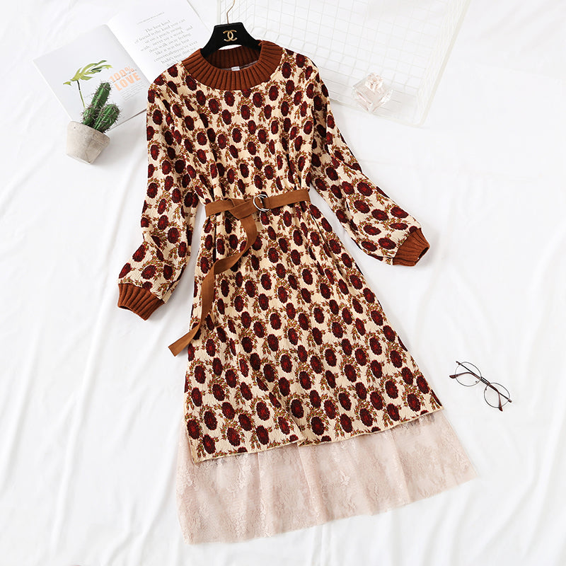 Polka Dot Plaid floral long skirt with lace bottom skirt is thin and tall  2460
