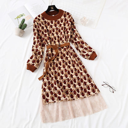 Polka Dot Plaid floral long skirt with lace bottom skirt is thin and tall  2460