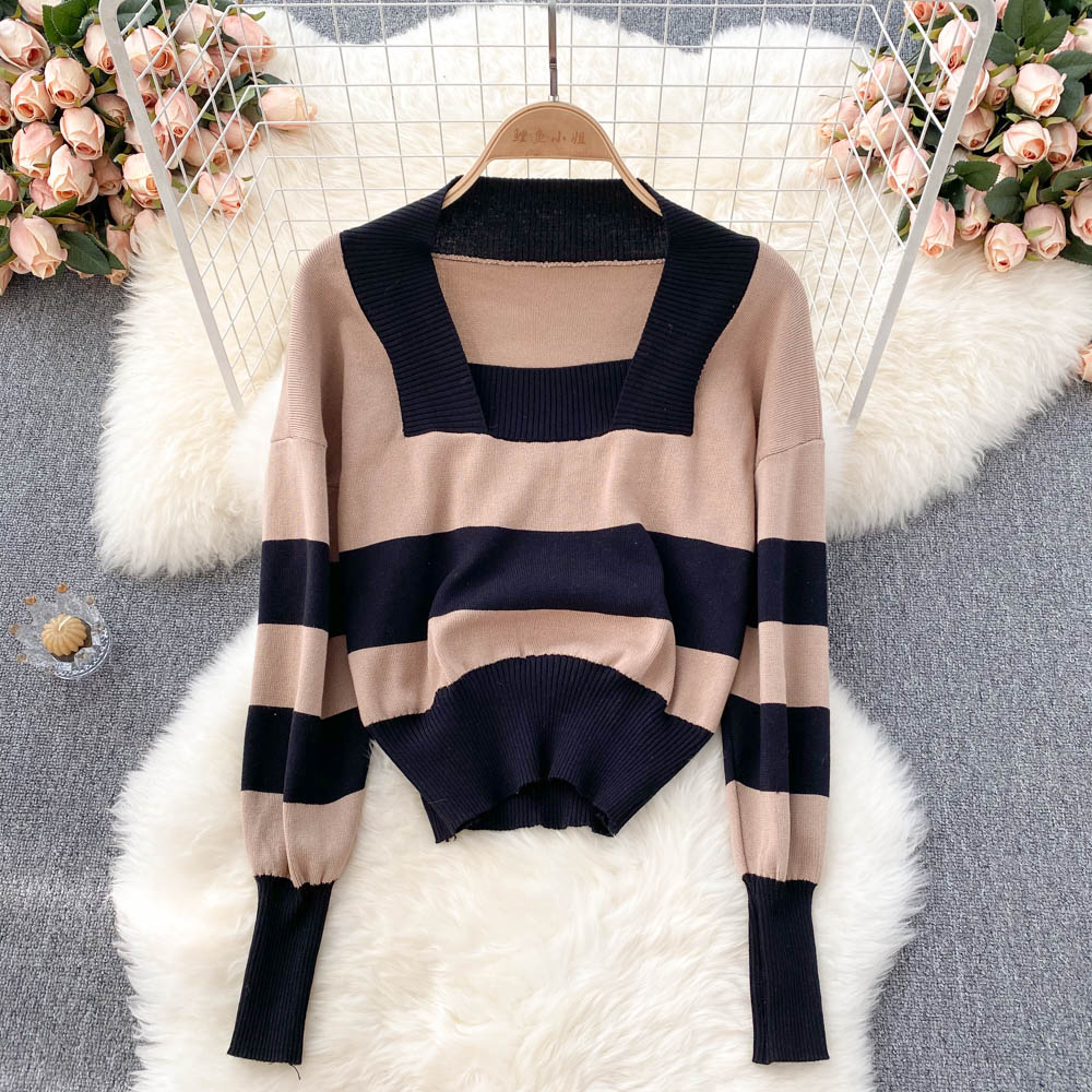 Langärmliger Pullover mit Retro-Streifen im Hongkong-Stil Pullover Sweater 1627