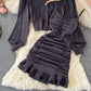 Slim suspender skirt Ruffle wrap hip dress  2859