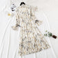 New French retro pleated flare sleeve bottomed long skirt  2359