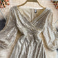 Celebrity light luxury Sequin short high-end V-neck dress  3068