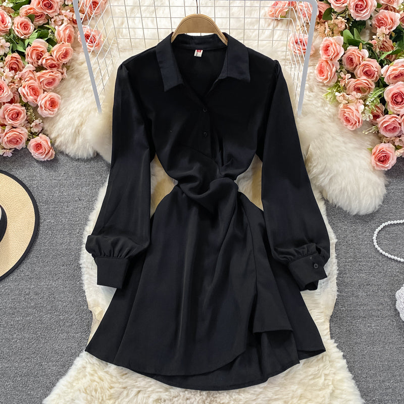 Slim long sleeve irregular A-line shirt skirt  2860