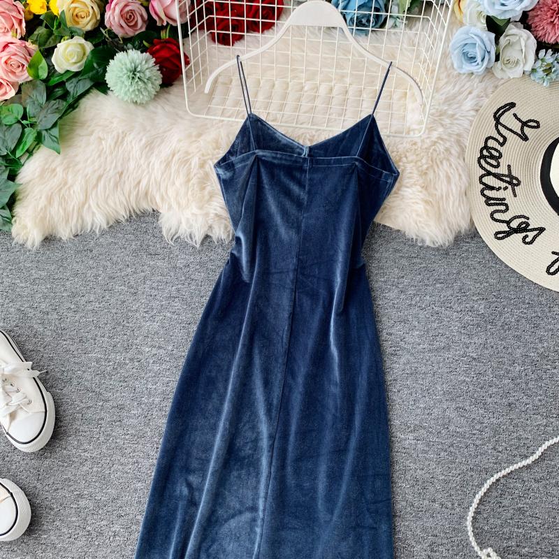 Sexy velvet dress women's slim V-neck suspender skirt  2713