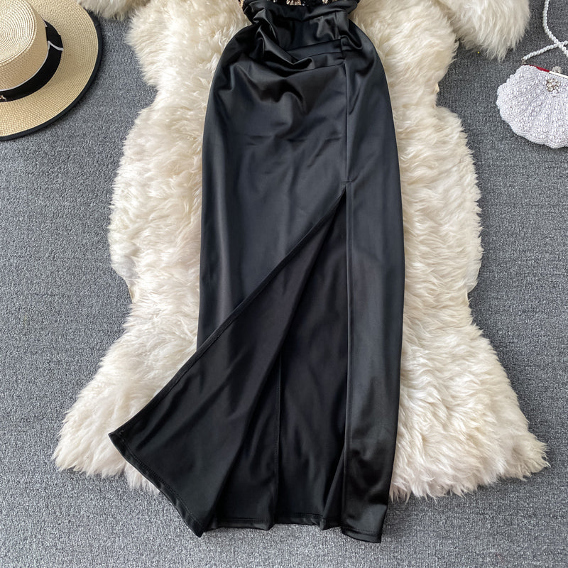 Split skirt Strapless suspender dress  2815