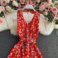 Chiffon-Kleid mit Blumenrock und V-Ausschnitt 3414