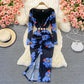 Sexy V-neck printed elastic slim wrap hip dress  3248