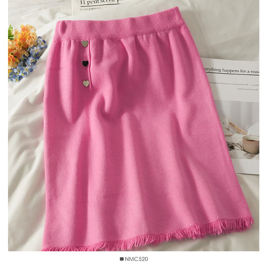 Jupe portefeuille en tricot couleur bonbon pour femme 2601