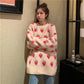 New, loose, sweet, girl strawberry pullover, lazy, vintage, heavy knitted sweater  1438