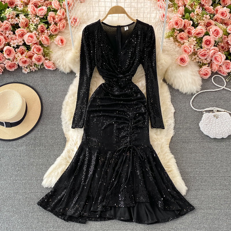 Slim slim slim Ruffle hem Hip Wrap fishtail long skirt  3231