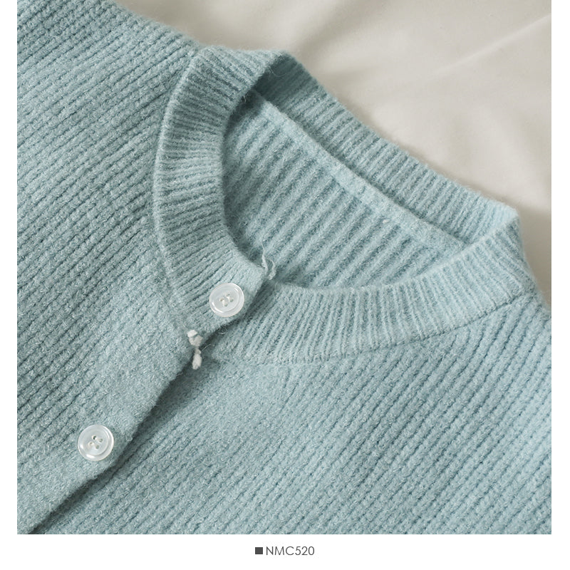 Large pocket round neck long sleeve cardigan sweater loose and thin breasted sweater  1978