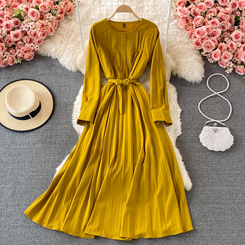 Französisches Promi-Temperament Rundhals-Faltenkleid 3341