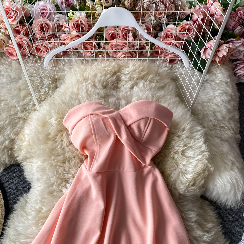 Low cut Strapless A-line skirt suspender dress  2928