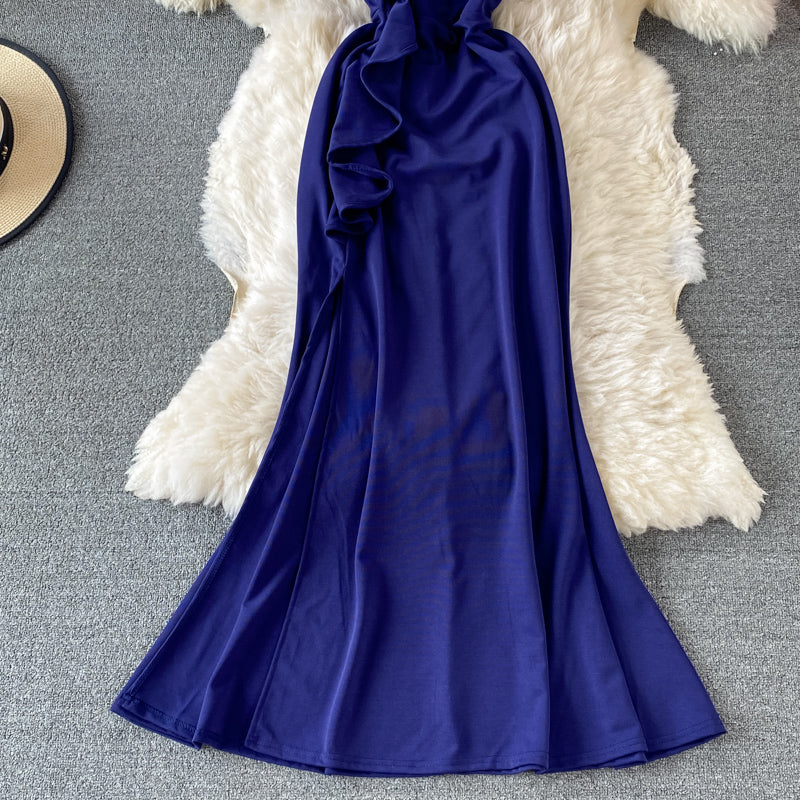 Sexy rückenfreies Kleid mit Rüschen und diagonalem Ausschnitt 2974