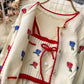 Strick-Cardigan, Vintage, gestickte Blume, lockerer Langarm-Pullover, kurzer Absatz, Spaghettiträger-Oberteil, süße Zweier-Sets 1339