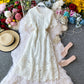 New over knee white lace dress sweet fairy skirt short sleeve long skirt  3136