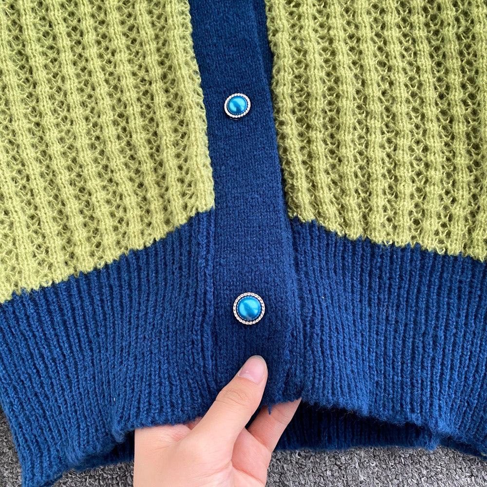 Vintage lazy sweater, single-breasted, loose, versatile, long-sleeve cardigan  1387
