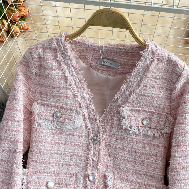 Temperament celebrity small fragrance tweed short coat female  1637