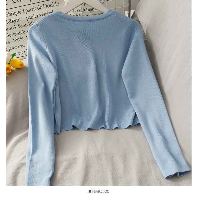 Netzroter, gleicher, einreihiger, kurzer, eng anliegender, langärmliger Strickcardigan 1694